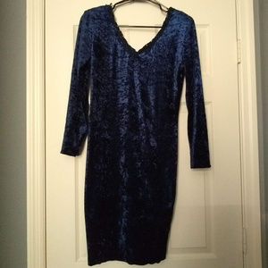 Vintage Dresses - Vintage Navy Blue Crushed Velvet Long Sleeve Dress Vintage Dresses - Vintage Navy Blue Crushed Velvet Long Sleeve Dress